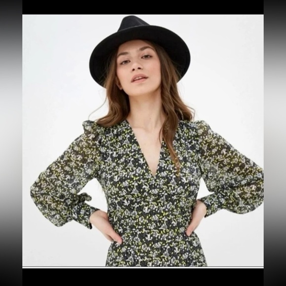 NWT Topshop IDOL Long Sleeve Micro Floral Print High Low Slit Midi Dress 
Size 6 - Picture 8 of 12